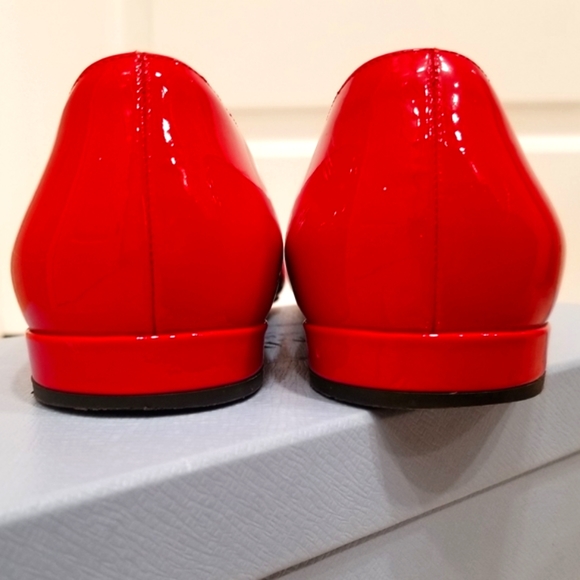 Authentic Prada Calzature Donna Vernice Red Patent Leather Buckle Ballet Flats - Picture 7 of 12